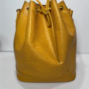 Louis Vuitton Mustard Textured Drawstring Bucket Bag